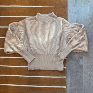Zara Beige Cream Ribbed Turtleneck Balloon Sleeve Sweater Small
